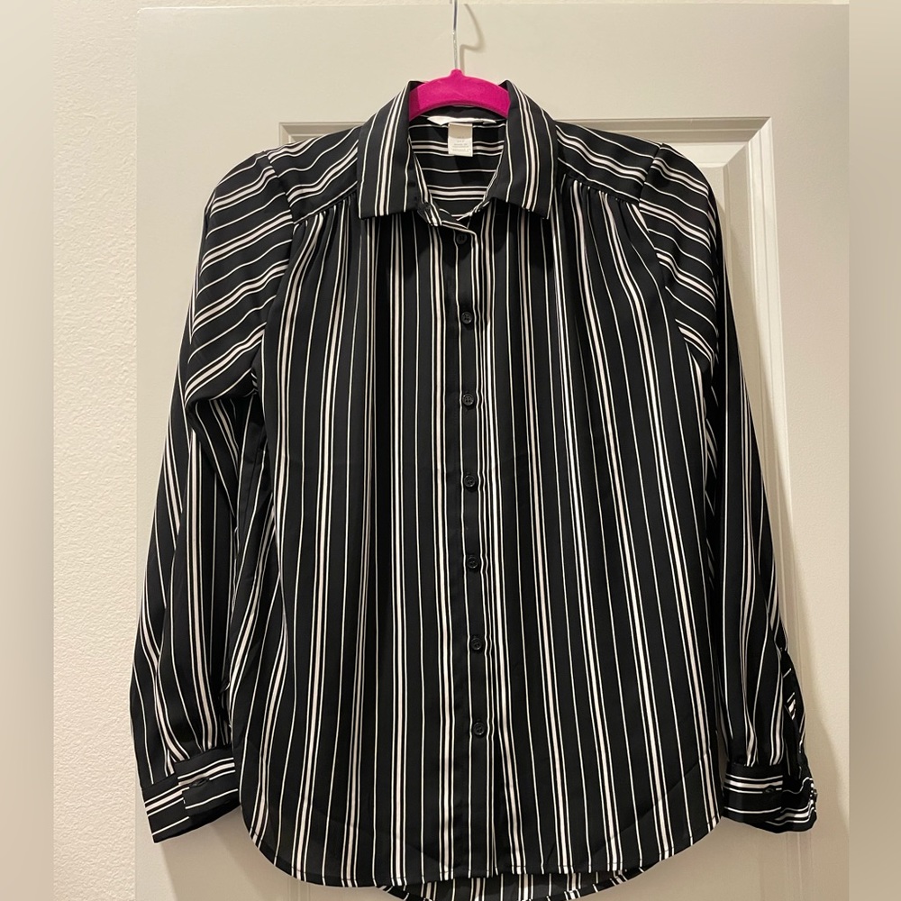 Black and white striped blouse